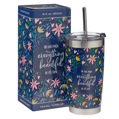 Everything Beautiful Stainless Steel Travel Mug with Reusable Stainless Steel Straw - Ecclesiastes 3:11 - The Christian Gift Company