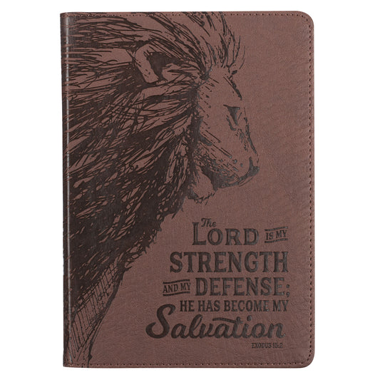 My Strength & My Defense Brown Faux Leather Classic Journal - Exodus 15:2 - The Christian Gift Company