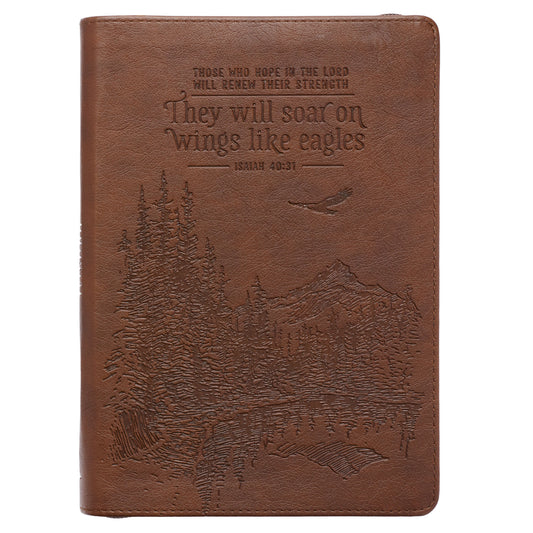 Soar Brown Faux Leather Classic Journal with Zipped Closure - Isaiah 40:31 - The Christian Gift Company