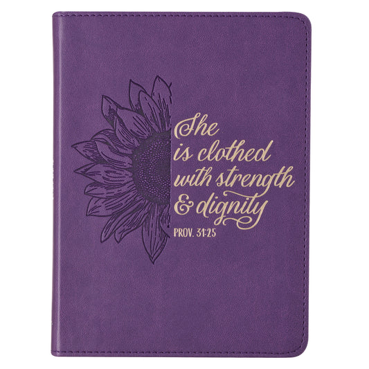 Strength & Dignity Purple Sunflower Faux Leather Handy-Sized Journal - Proverbs 31:25 - The Christian Gift Company