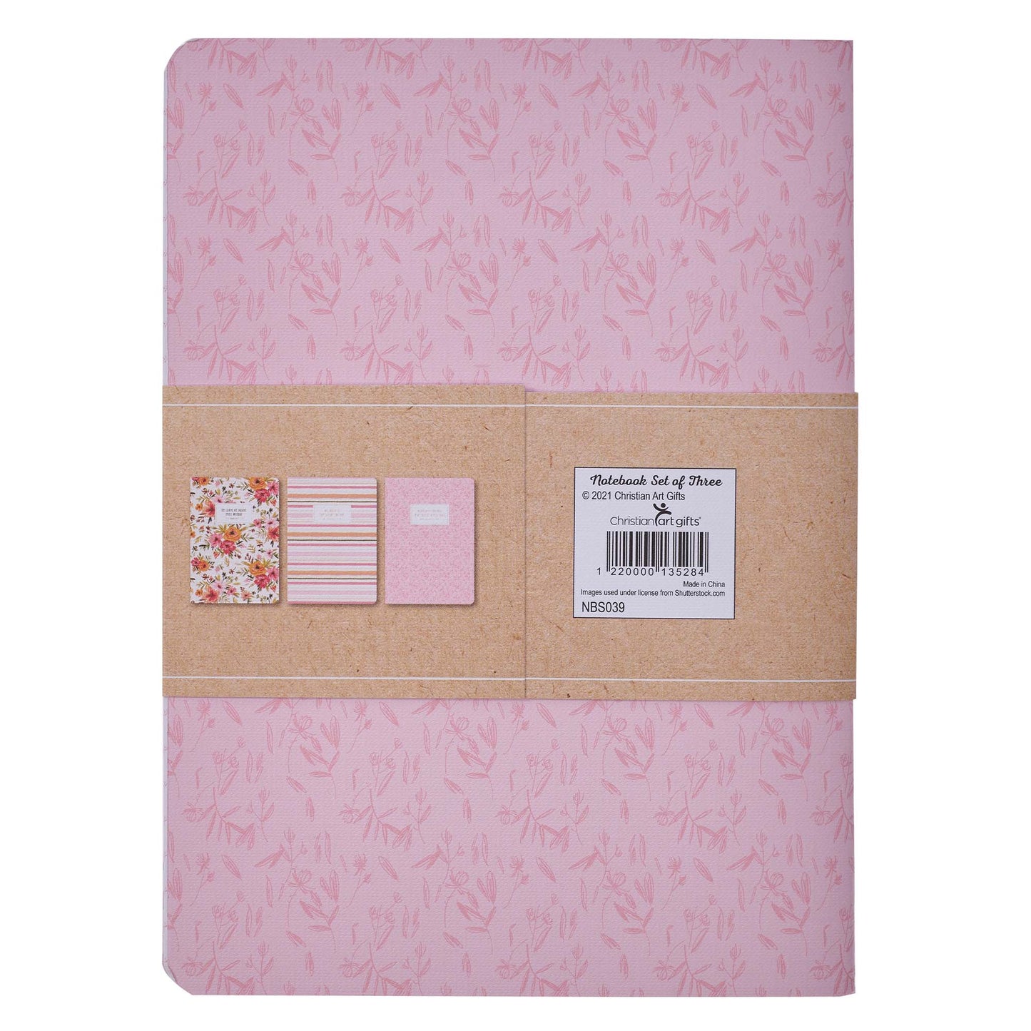 He Leads Me Pink Floral Large Notebook Set - Psalm 23:2 - The Christian Gift Company