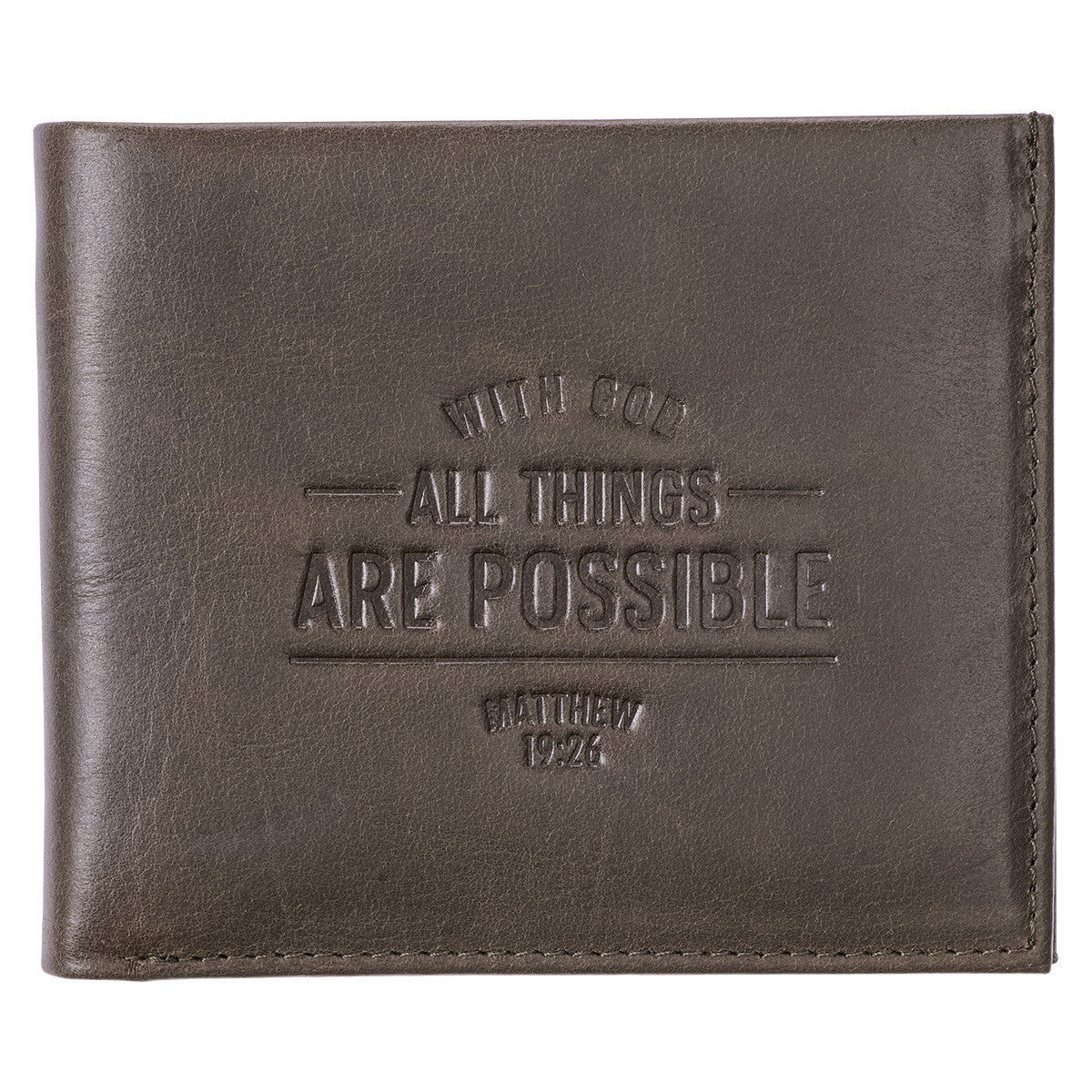 With God All Things Are Possible Brown Genuine Leather Wallet - Matthew 19:26 - The Christian Gift Company