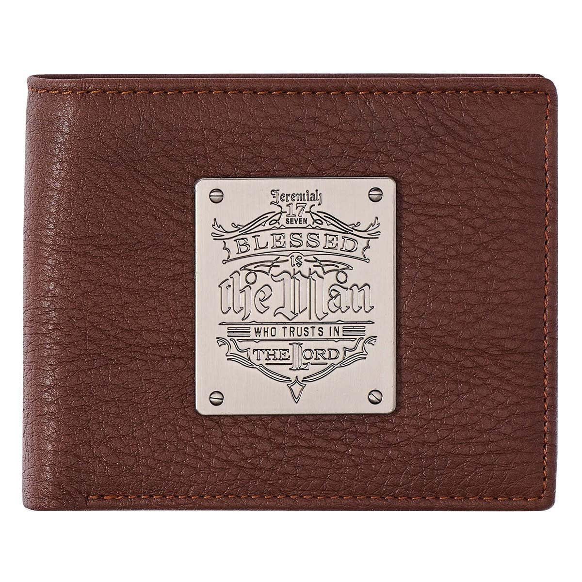 Blessed Is The Man Timber Spice Brown Genuine Leather Wallet - Jeremiah 17:7 - The Christian Gift Company