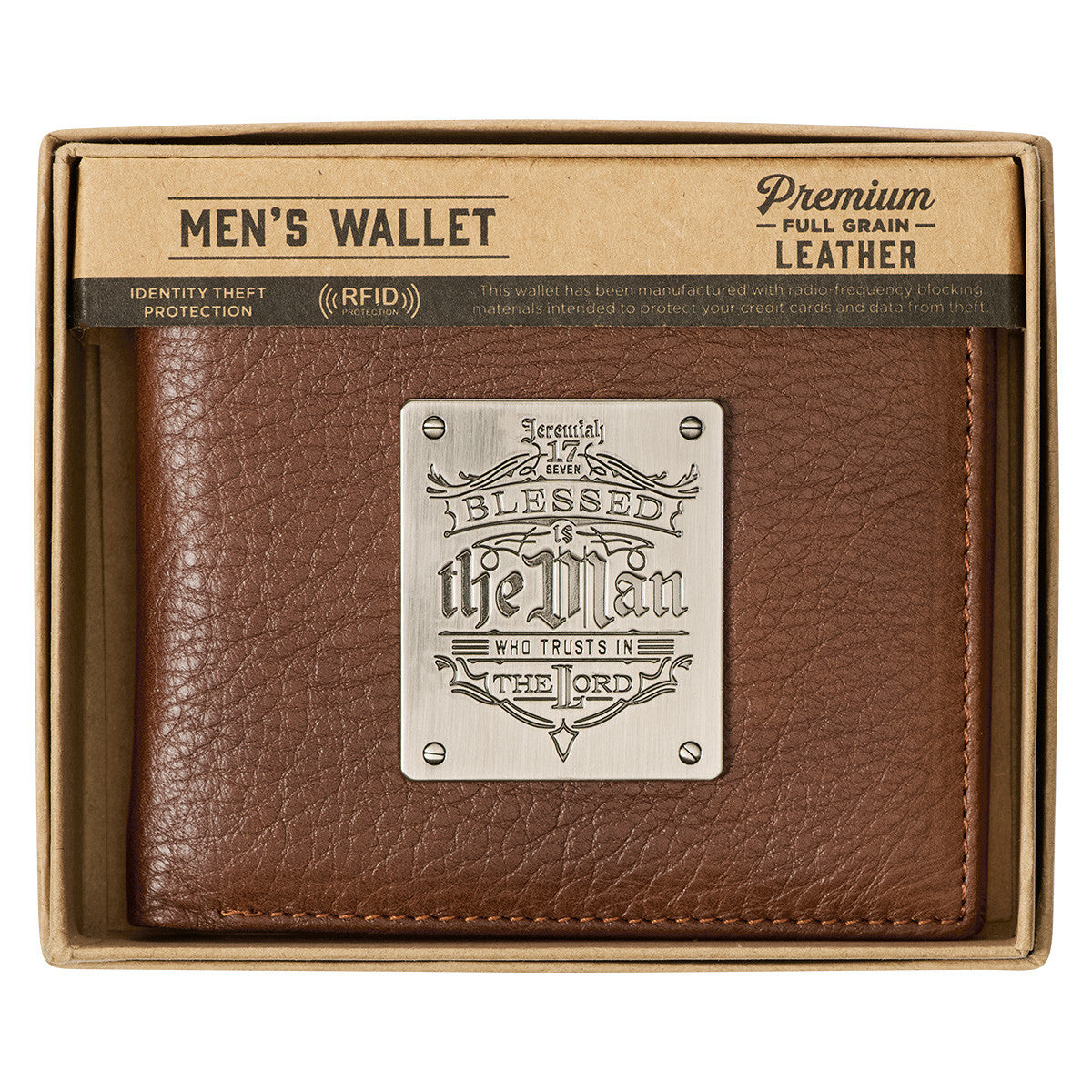 Blessed Is The Man Timber Spice Brown Genuine Leather Wallet - Jeremiah 17:7 - The Christian Gift Company