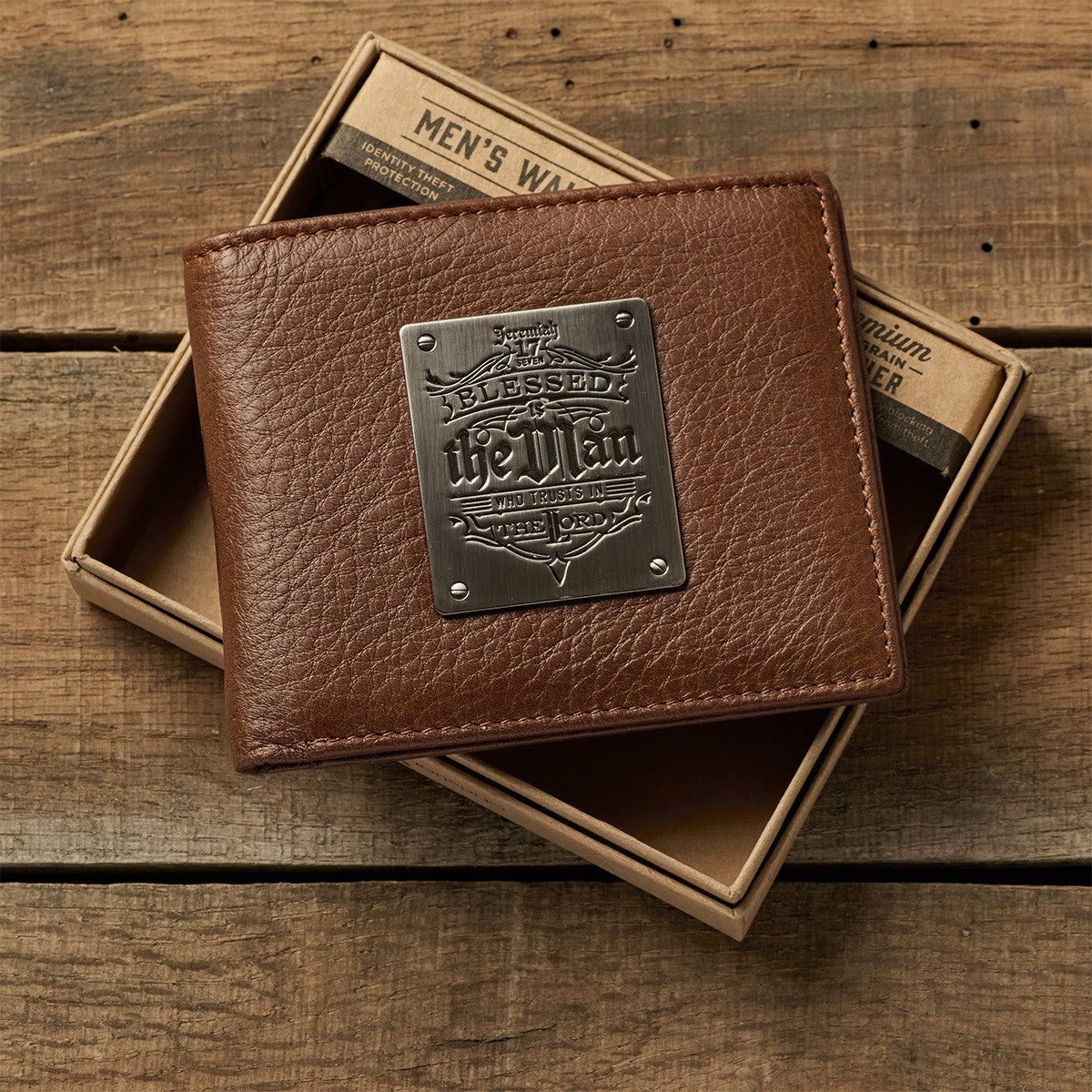 Blessed Is The Man Timber Spice Brown Genuine Leather Wallet - Jeremiah 17:7 - The Christian Gift Company