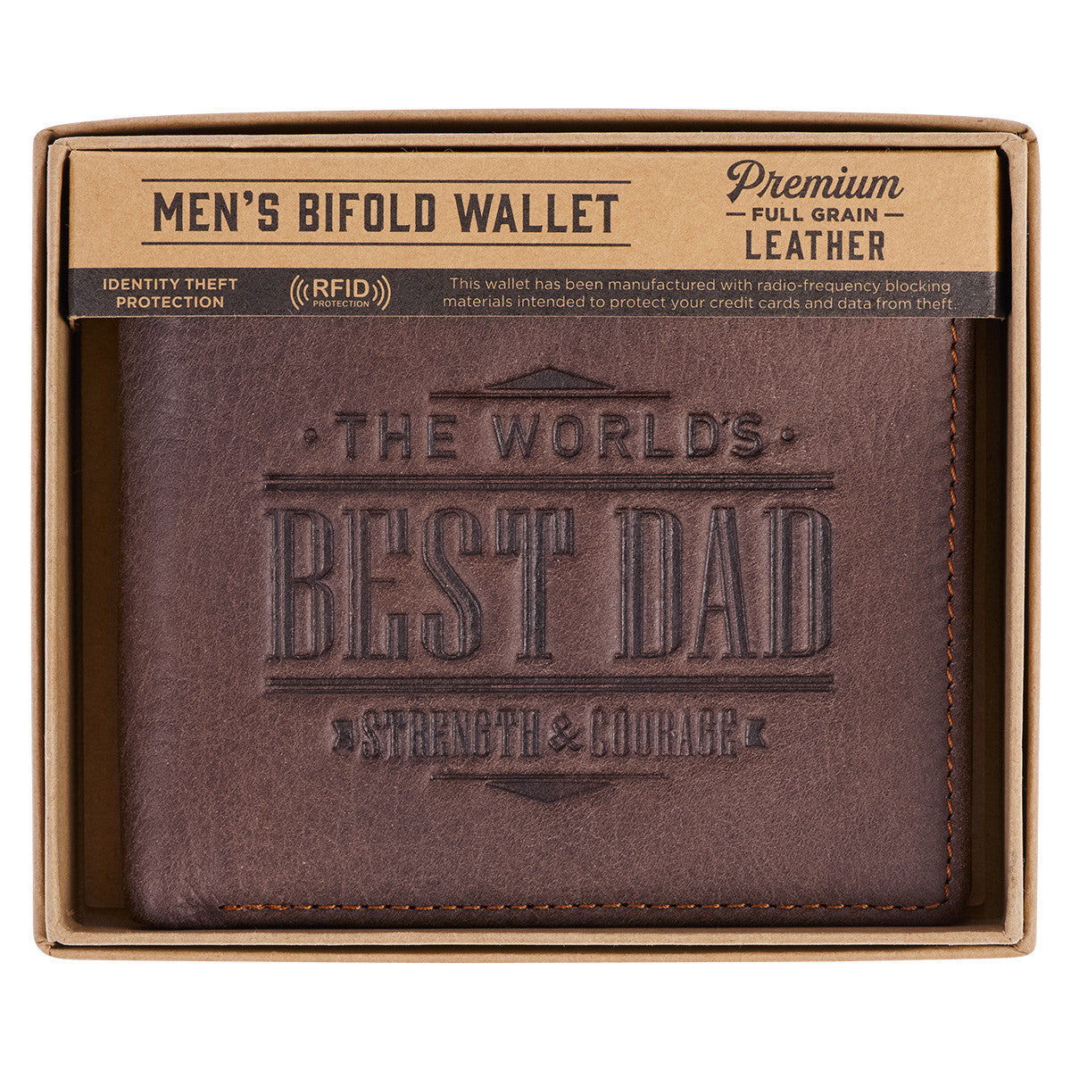 The World's Best Dad Brown Genuine Leather Wallet - Joshua 1:9 - The Christian Gift Company