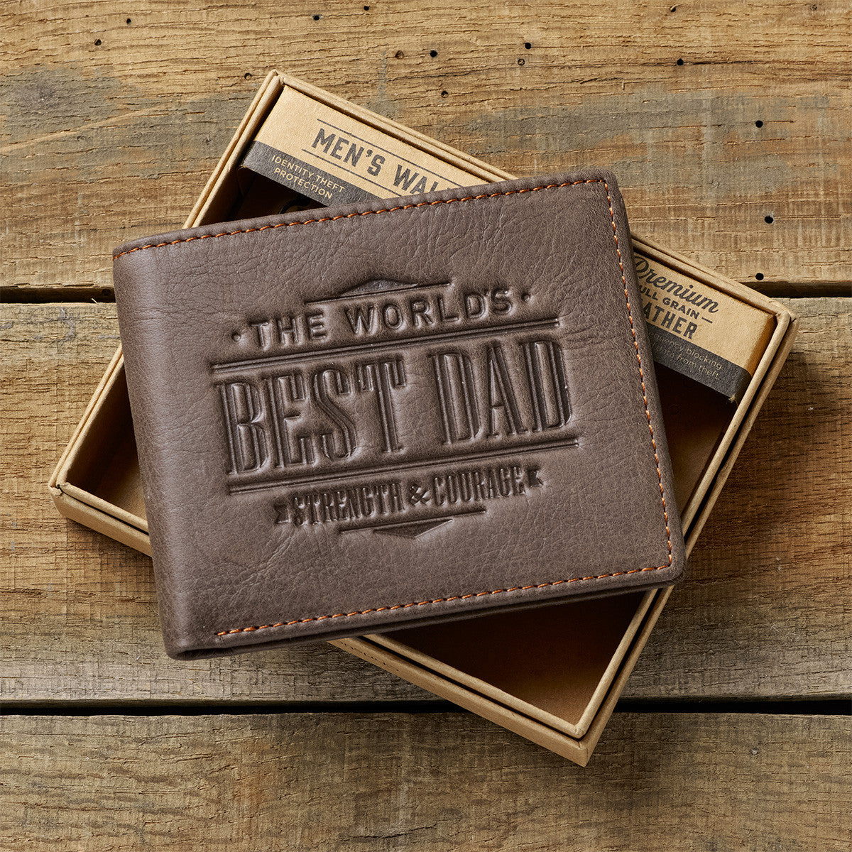 The World's Best Dad Brown Genuine Leather Wallet - Joshua 1:9 - The Christian Gift Company