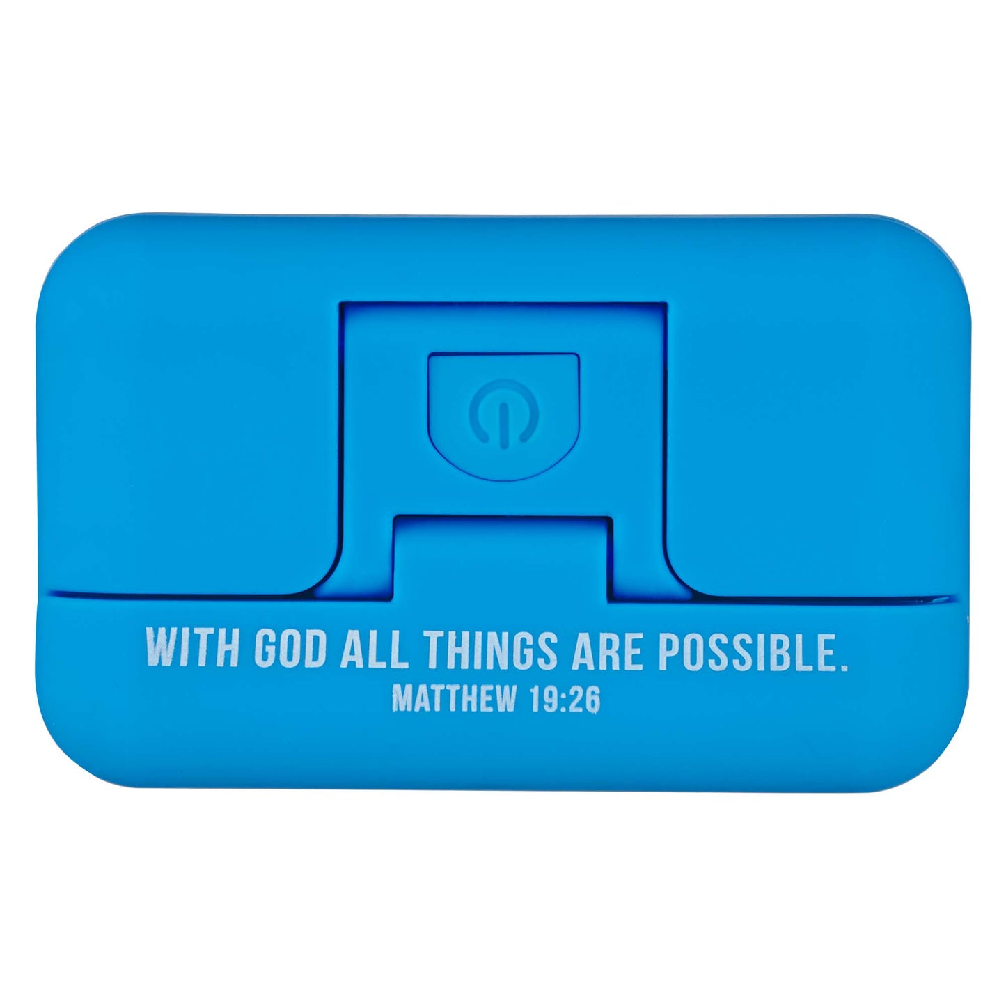 With God All Things Are Possible Blue Adjustable Clip-on Book Light - Matthew 16:26 - The Christian Gift Company