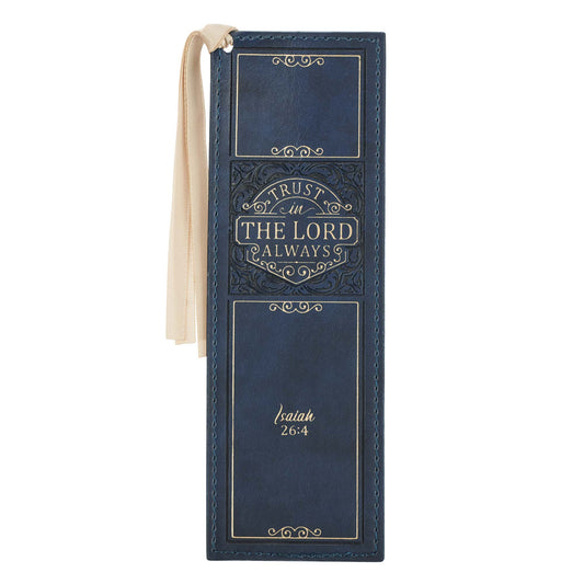 Trust In The LORD Always Navy Faux Leather Bookmark - Isaiah 26:4 - The Christian Gift Company