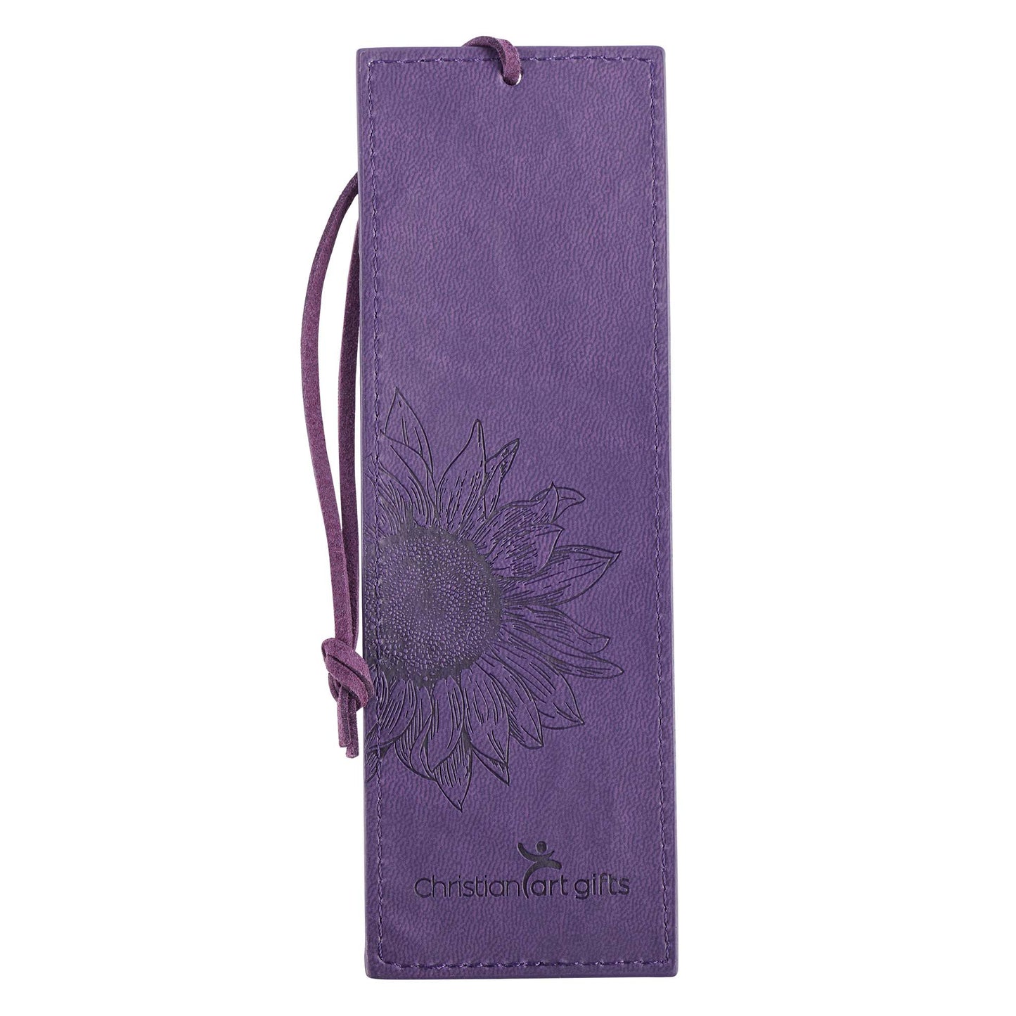 Strength and Dignity Purple Sunflower Faux Leather Bookmark - Proverbs 31:25 - The Christian Gift Company