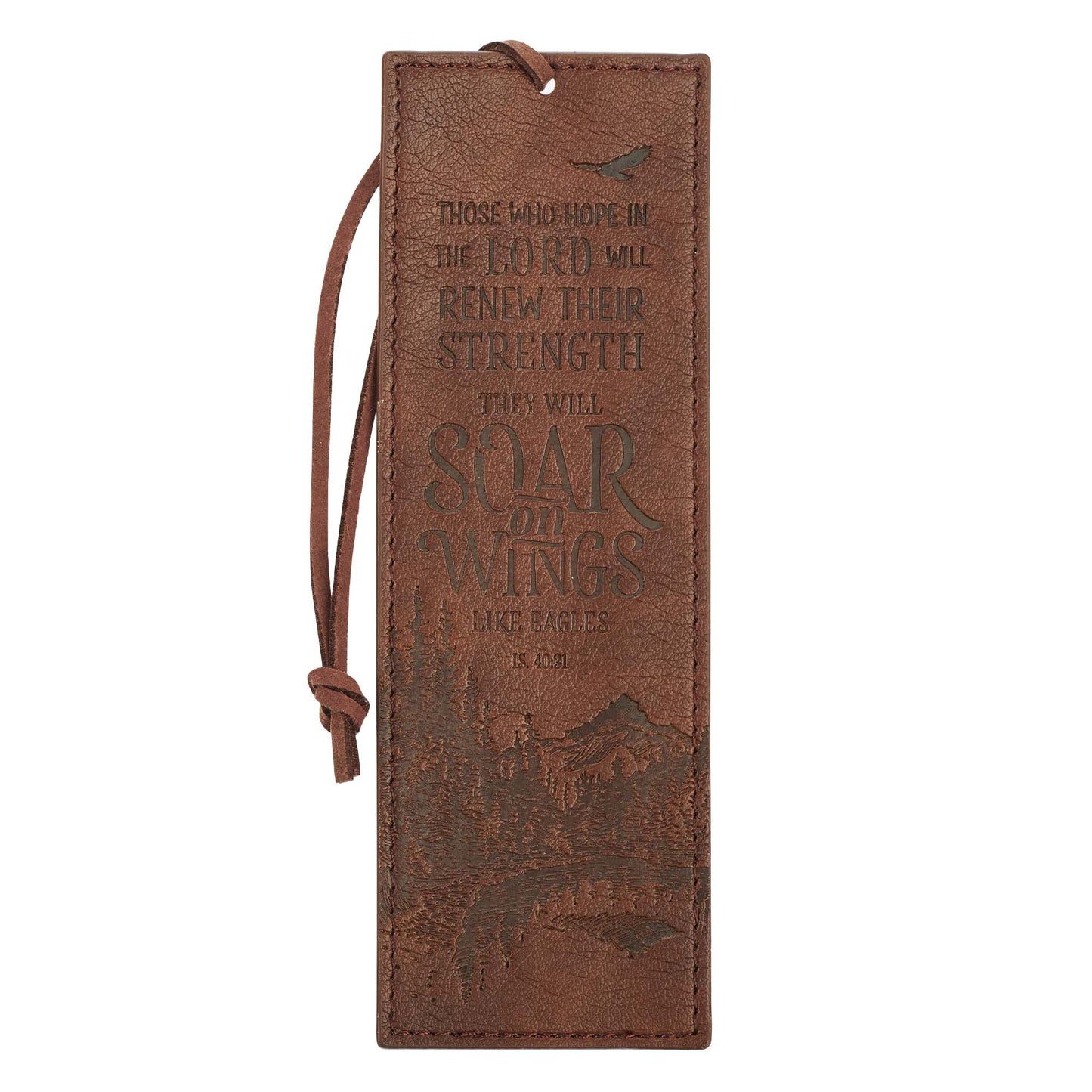 Soar Brown Faux Leather Bookmark - Isaiah 40:31 - The Christian Gift Company