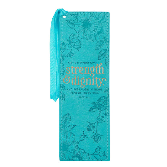 Strength & Dignity Teal Faux Leather Bookmark - Proverbs 31:25 - The Christian Gift Company