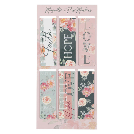 Vintage Faith Hope and Love Magnetic Bookmark Set - 1 Corinthians 13:13 - The Christian Gift Company