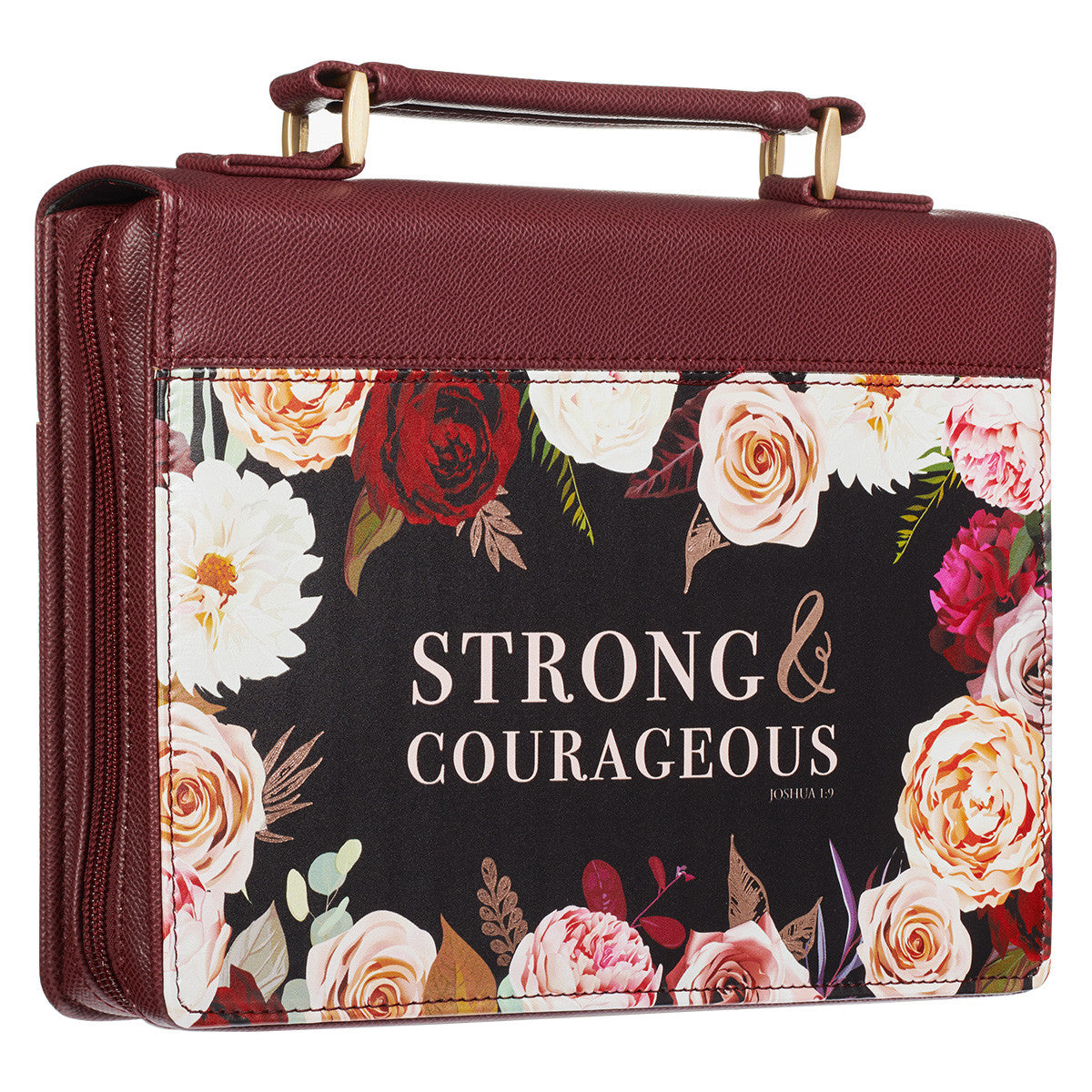 Strong and Courageous Merlot Bouquet Faux Leather Fashion Bible Cover – Joshua 1:9 - The Christian Gift Company