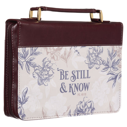 Be Still and Know Neutral Florals Faux Leather Fashion Bible Cover – Psalm 46:10 - The Christian Gift Company