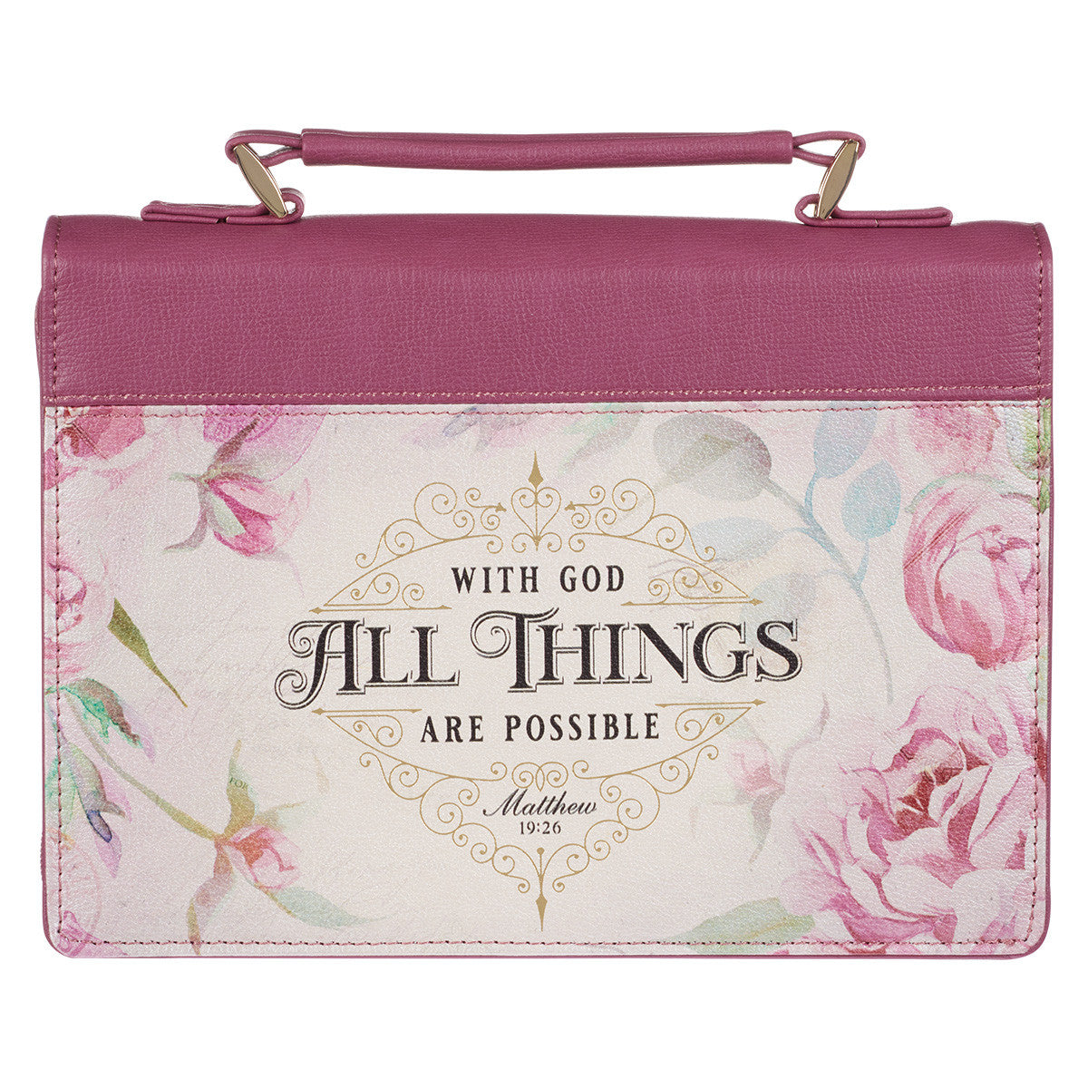 All Things Are Possible Vintage Dusty Rose Faux Leather Fashion Bible Cover – Matthew 19:26 - The Christian Gift Company