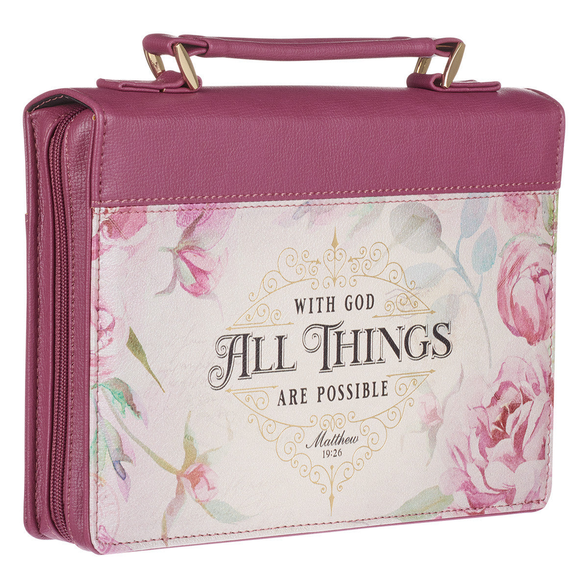 All Things Are Possible Vintage Dusty Rose Faux Leather Fashion Bible Cover – Matthew 19:26 - The Christian Gift Company
