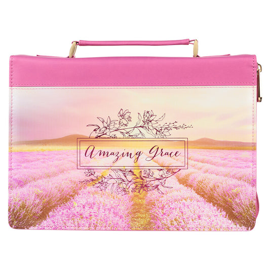 Amazing Grace Flower Field Pink Faux Leather Fashion Bible Cover - The Christian Gift Company