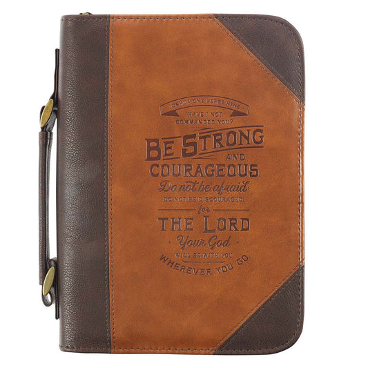 Do Not Be Afraid Two-tone Toffee and Chocolate Brown Faux Leather Bible Cover – Joshua 1:9 - The Christian Gift Company