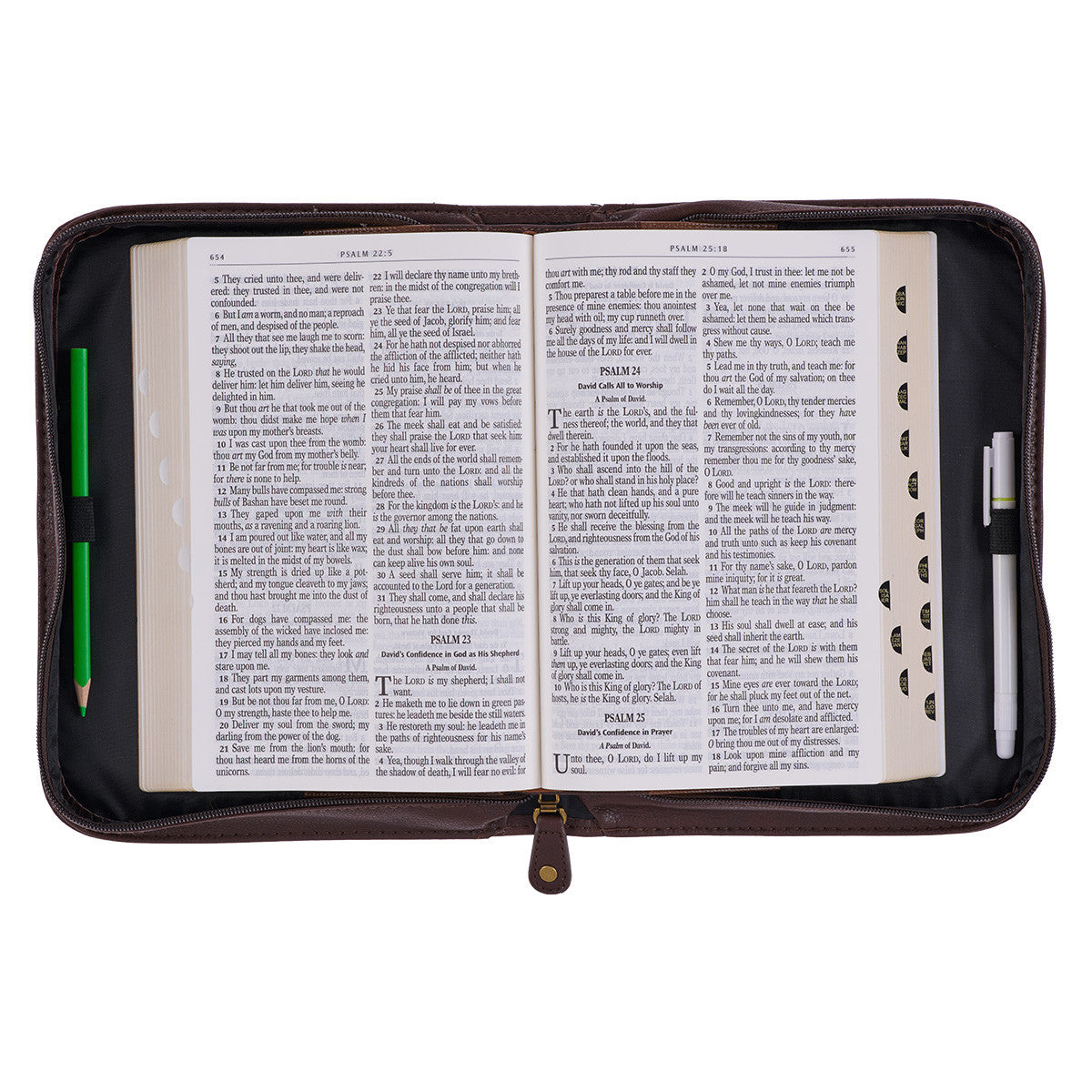 Do Not Be Afraid Two-tone Toffee and Chocolate Brown Faux Leather Bible Cover – Joshua 1:9 - The Christian Gift Company