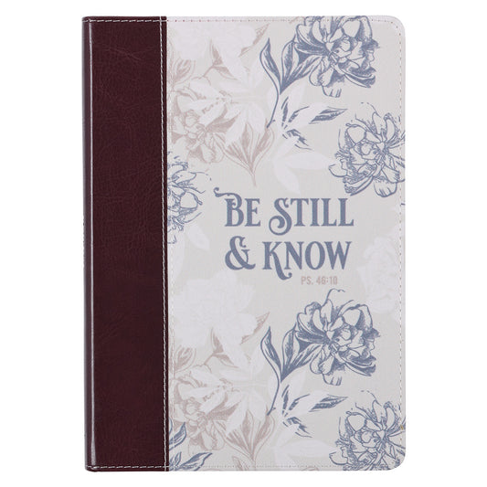 Be Still and Know Neutral Florals Faux Leather Classic Journal - Psalm 46:10 - The Christian Gift Company