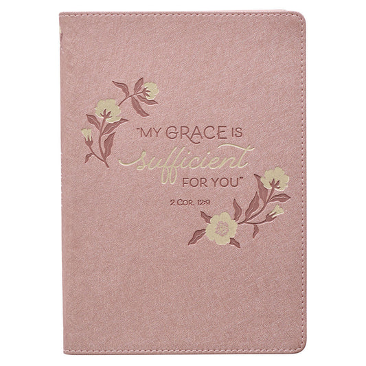 Sufficient Grace Pearlescent Dusty Rose Faux Leather Classic Journal - 2 Corinthians 12:9 - The Christian Gift Company