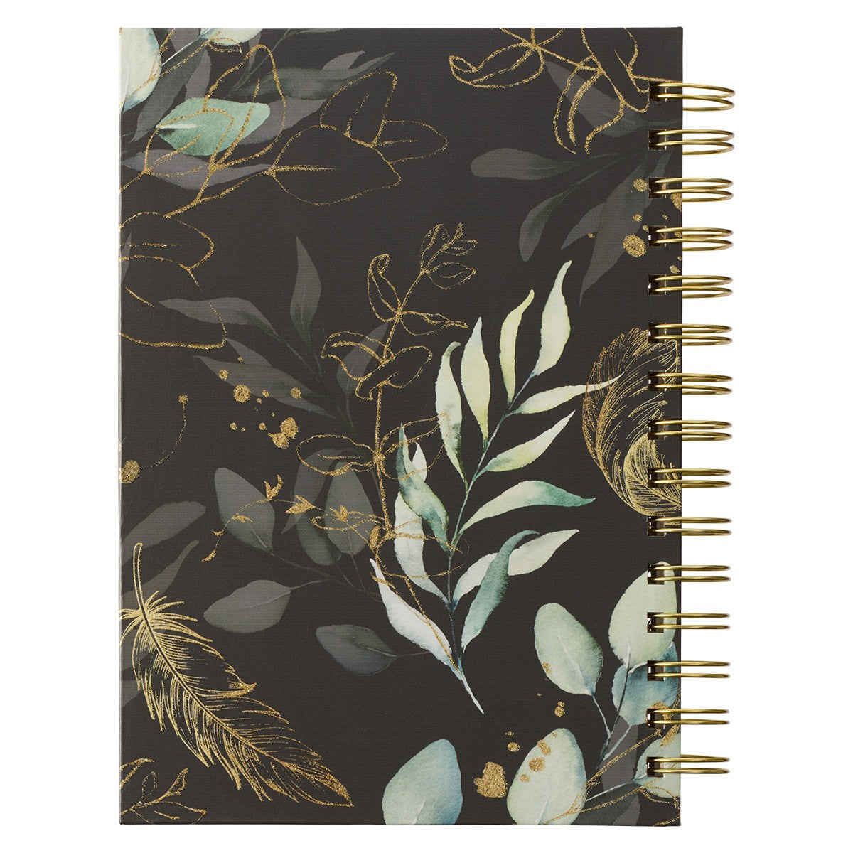 Find Refuge Black and Gold Feather Large Wirebound Journal - Psalm 91:4 - The Christian Gift Company