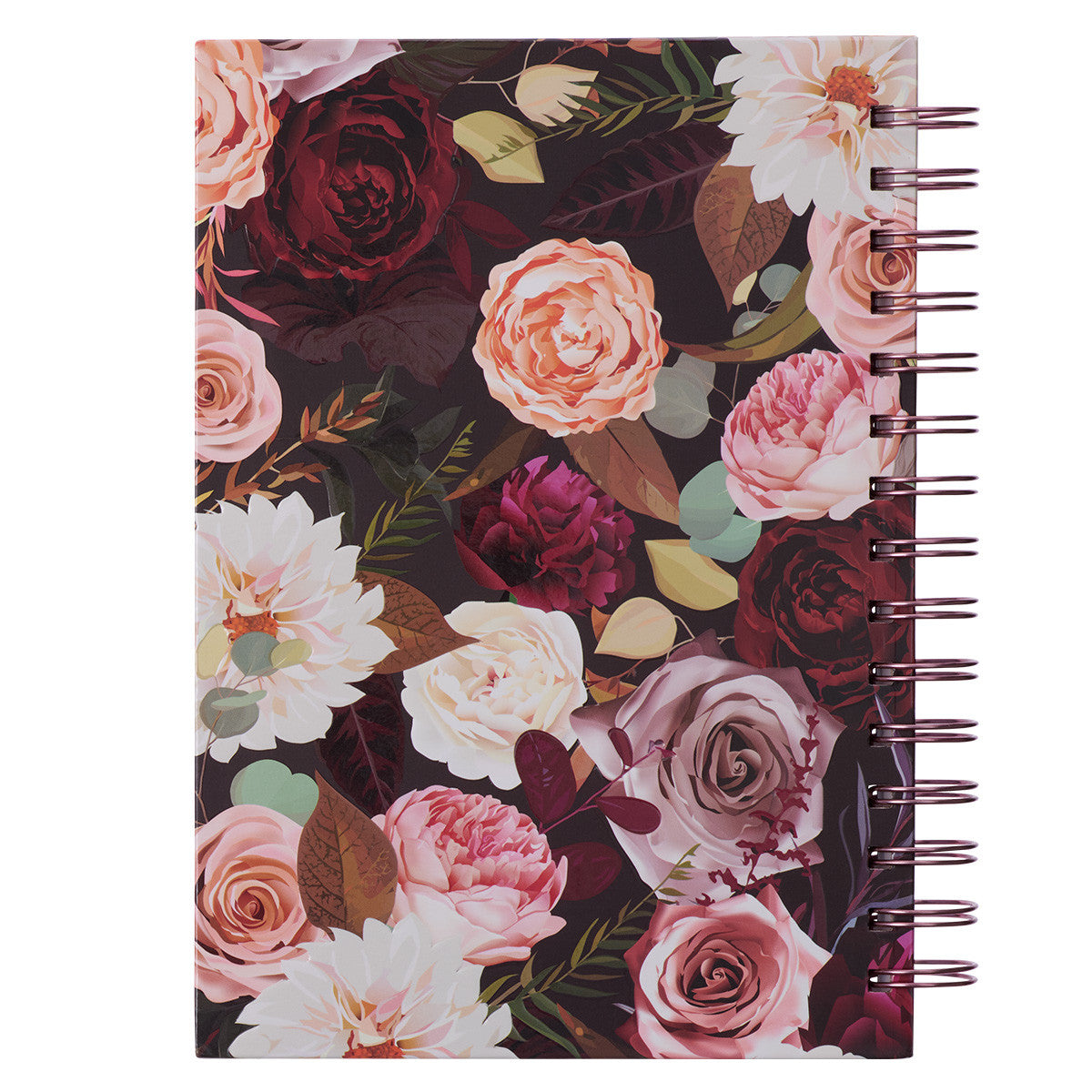 Strong and Courageous Merlot Bouquet Large Wirebound Journal - Joshua 1:9 - The Christian Gift Company