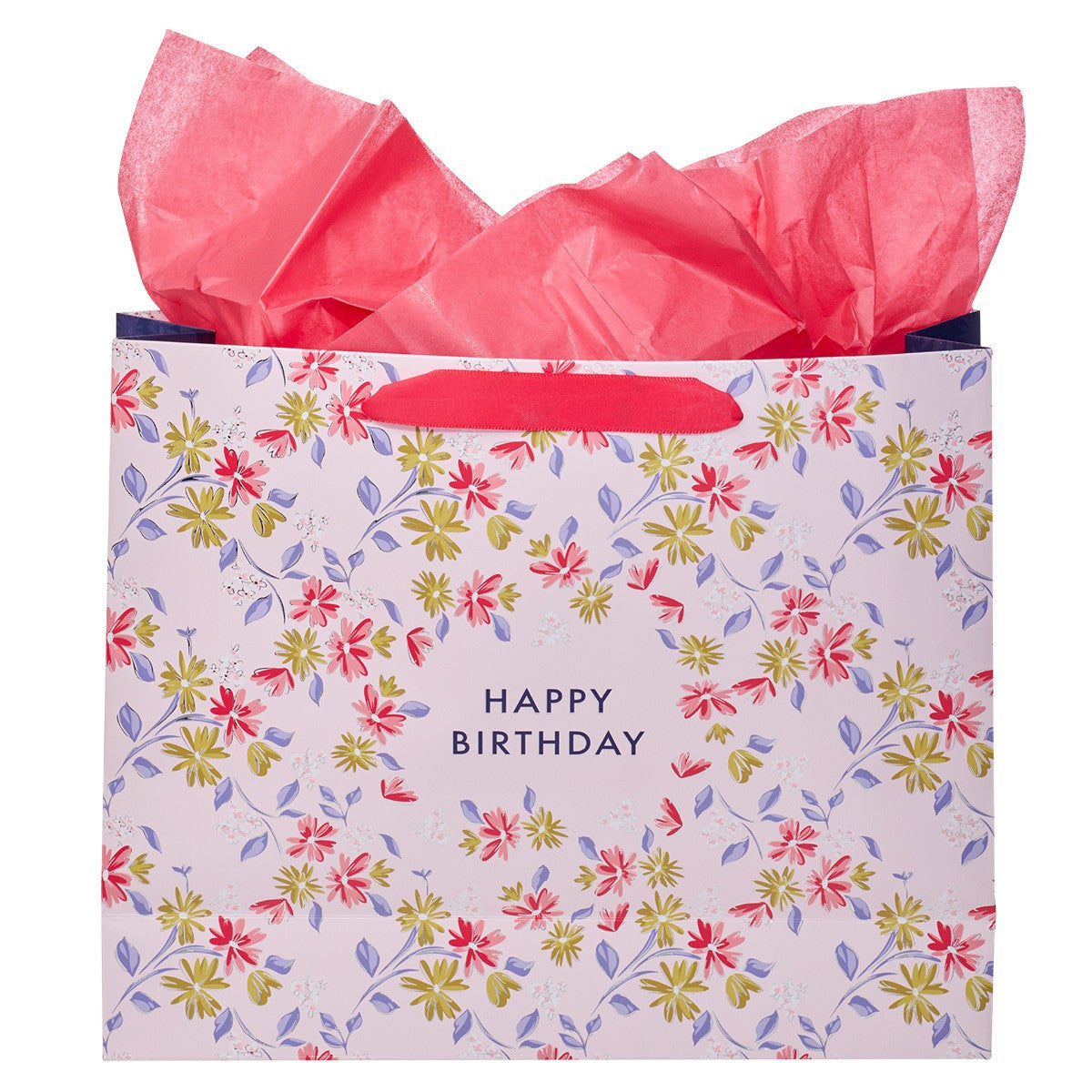 Happy Birthday Pink Flower Trellis Large Landscape Gift Bag Set with Card - The Christian Gift Company