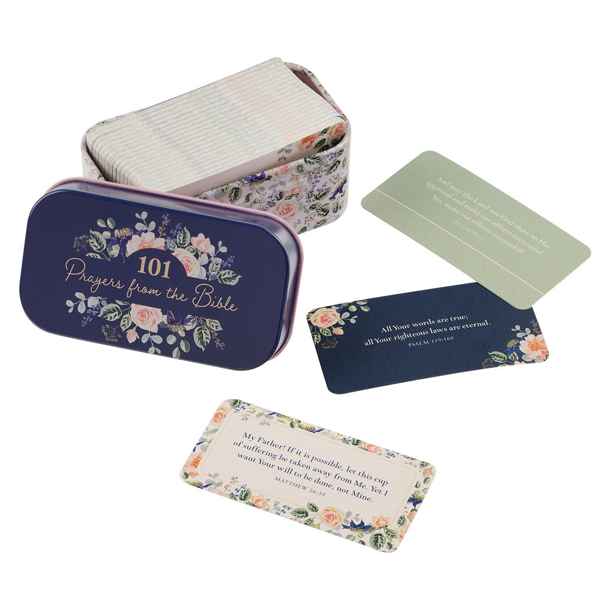 101 Prayers From The Bible Navy Scripture Cards in a Tin - The Christian Gift Company