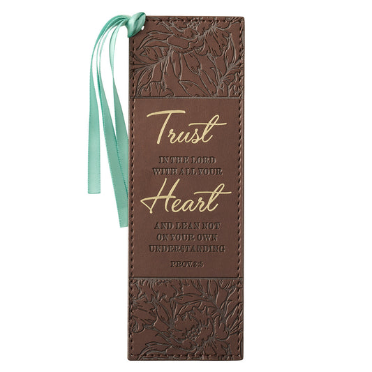 Trust With All Your Heart Brown Floral Faux Leather Bookmark - Proverbs 3:5 - The Christian Gift Company