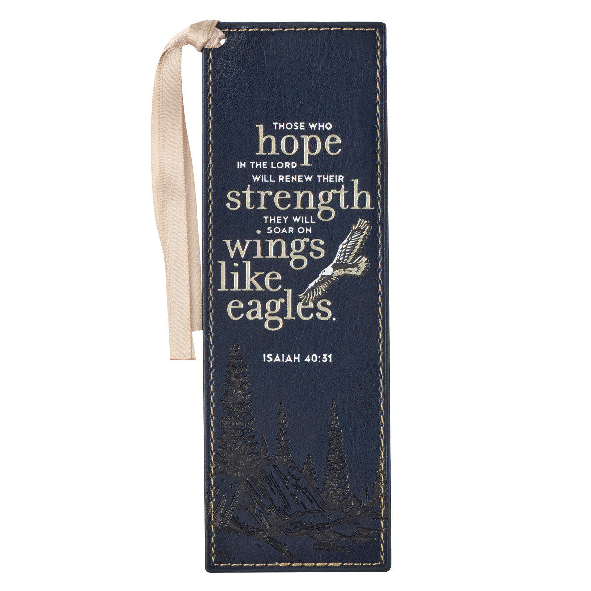 On Eagle's Wings Navy Blue Faux Leather Bookmark - Isaiah 40:31 - The Christian Gift Company
