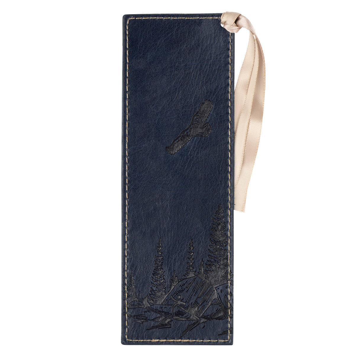 On Eagle's Wings Navy Blue Faux Leather Bookmark - Isaiah 40:31 - The Christian Gift Company