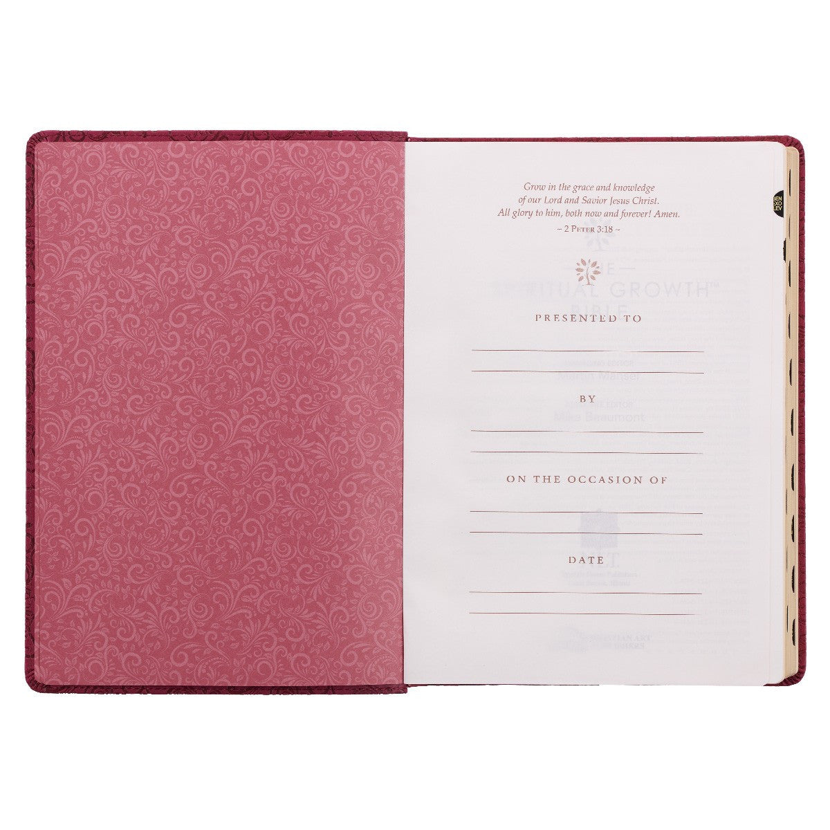 Berry Faux Leather Spiritual Growth Bible - The Christian Gift Company