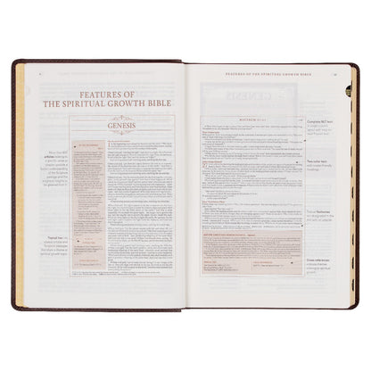 Espresso Brown Faux Leather Spiritual Growth Bible - The Christian Gift Company
