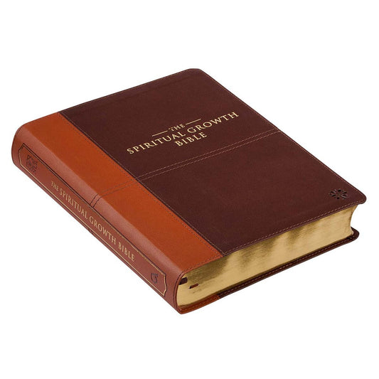 Two-tone Espresso and Toffee Brown Faux Leather Spiritual Growth Bible - The Christian Gift Company