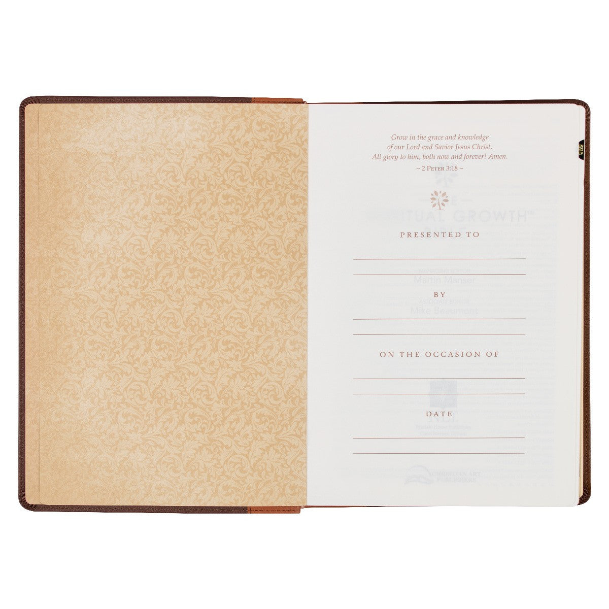 Two-tone Espresso and Toffee Brown Faux Leather Spiritual Growth Bible - The Christian Gift Company