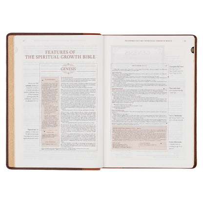 Two-tone Espresso and Toffee Brown Faux Leather Spiritual Growth Bible - The Christian Gift Company