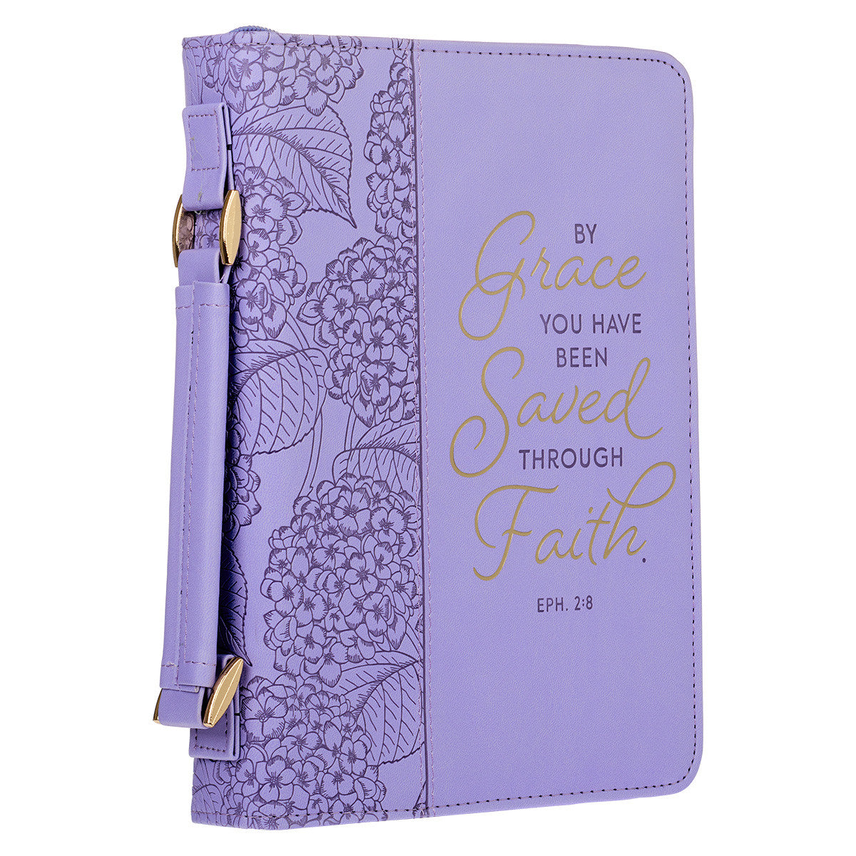 Saved by Grace Hydrangea Lavender Faux Leather Fashion Bible Cover - Ephesians 2:8 - The Christian Gift Company