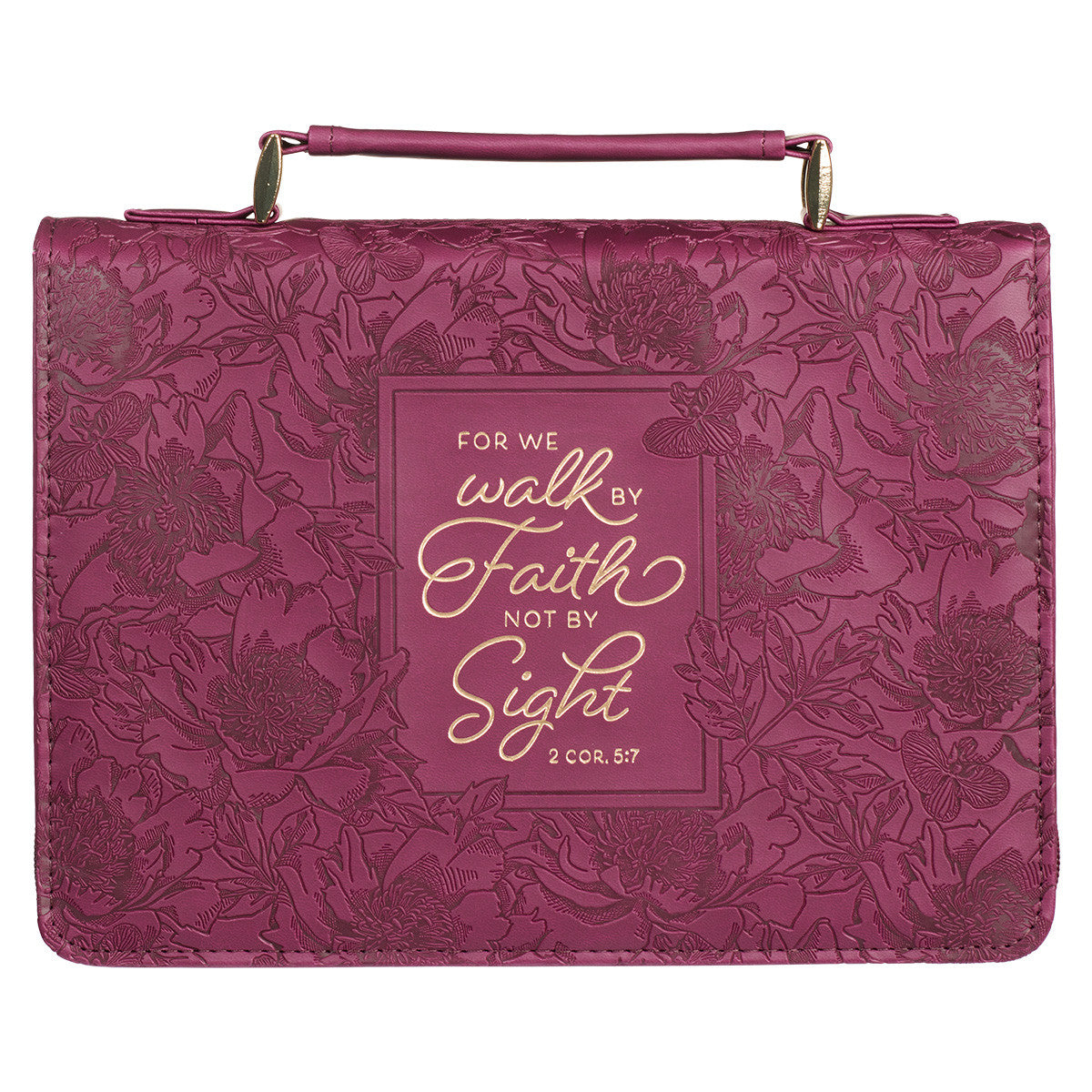 Walk by Faith Ruby Red Faux Leather Fashion Bible Cover - 2 Corinthians 5:7 - The Christian Gift Company