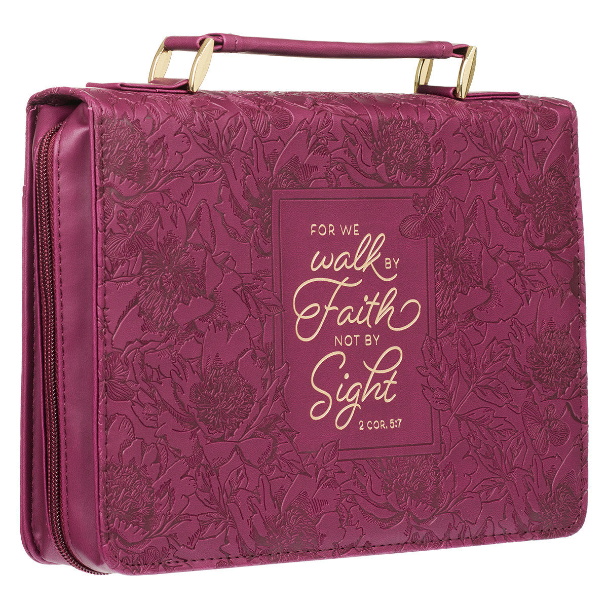 Walk by Faith Ruby Red Faux Leather Fashion Bible Cover - 2 Corinthians 5:7 - The Christian Gift Company