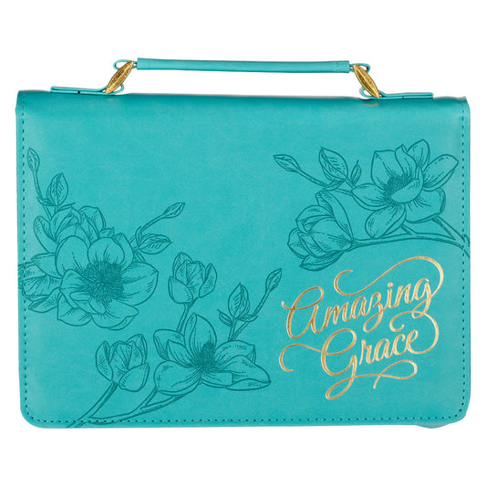Amazing Grace Floral Teal Faux Leather Fashion Bible Cover - The Christian Gift Company
