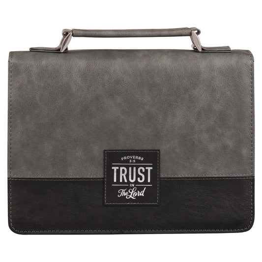 Trust in the LORD Grey and Black Faux Leather Bible Cover - Proverbs 3:5 - The Christian Gift Company