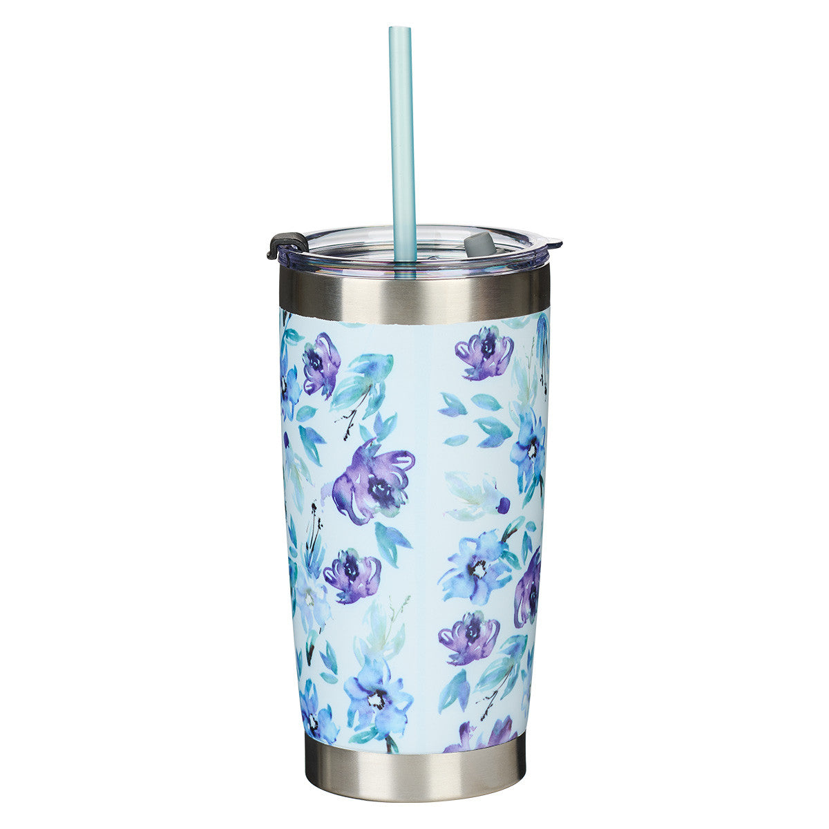 It Is Well With My Soul Purple Posies Stainless Steel Travel Mug with Reusable Straw - The Christian Gift Company