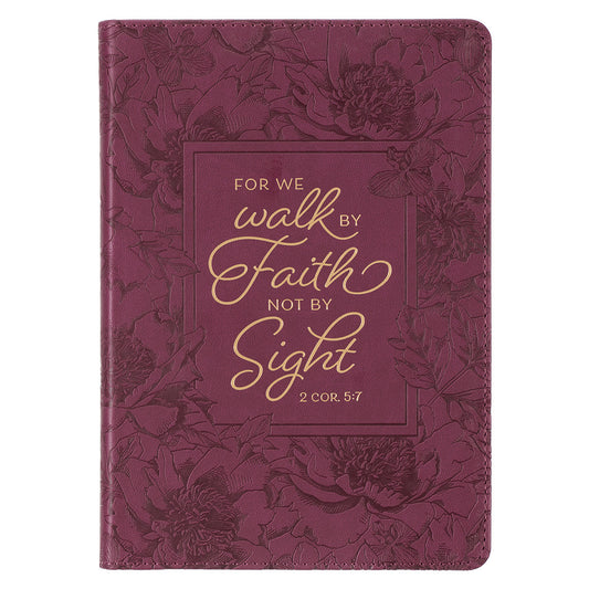 Walk by Faith Floral Berry Faux Leather Classic Journal - 2 Corinthians 5:7 - The Christian Gift Company