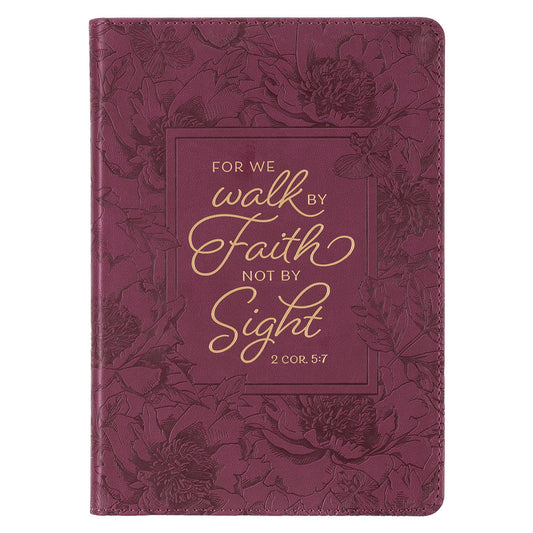 Walk by Faith Floral Berry Faux Leather Classic Journal - 2 Corinthians 5:7 - The Christian Gift Company