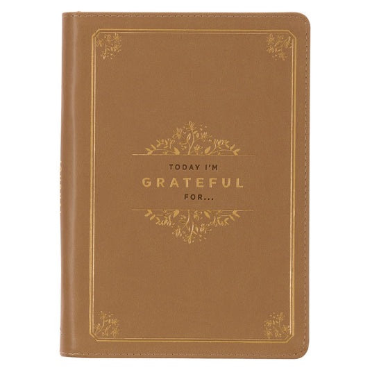 Grateful Butterscotch Faux Leather Classic Journal with Zippered Closure - Psalm 106:1 - The Christian Gift Company