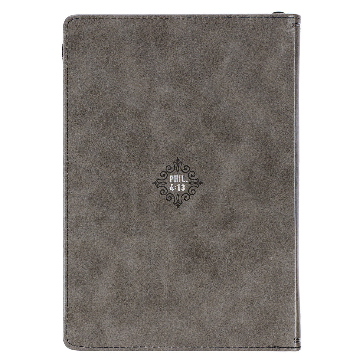 All Things Through Christ Grey Faux Leather Classic Journal with Zipper Closure - Philippians 4:13 - The Christian Gift Company