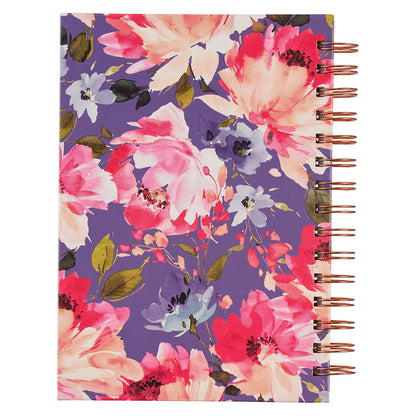 He Restores My Soul Purple Floral Large Wirebound Journal - Psalm 23:3 - The Christian Gift Company