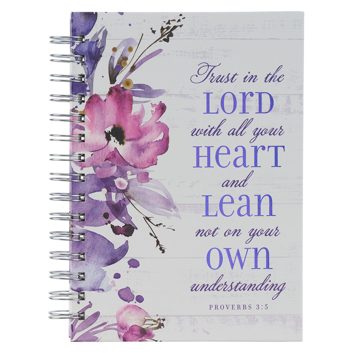 Trust in the Lord Purple Floral Garland Large Wirebound Journal - Proverbs 3:5 - The Christian Gift Company